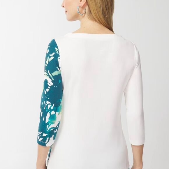 Chico's Square Neck Tee Spring Floral Theme Size 4 3/4 Sleeve Color Teal - Picture 3 of 12